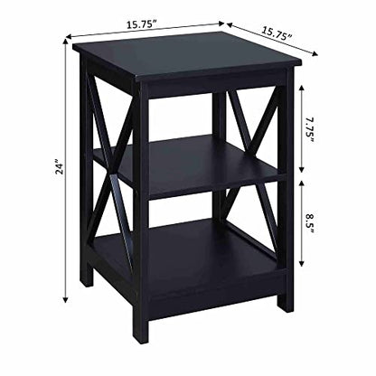 Oxford End Table 15.75" - Modern Living Room Table with Storage Shelves, Transitional Nightstand Side Table for Home Decor and Display, Black