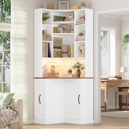 71.3" Corner Bookshelf, 7-Tier Bookshelf and Bookcase, White, view 2