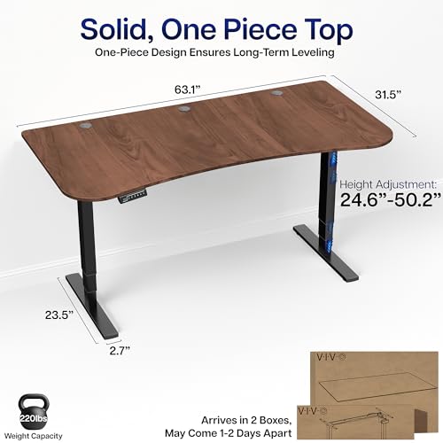 VIVO Electric 63 x 32 in Standing Desk, Touch Screen Adjustment, 220 lb Frame Support, 2E Series, Dark Walnut Top Black Frame, DESK-KIT-2EBD