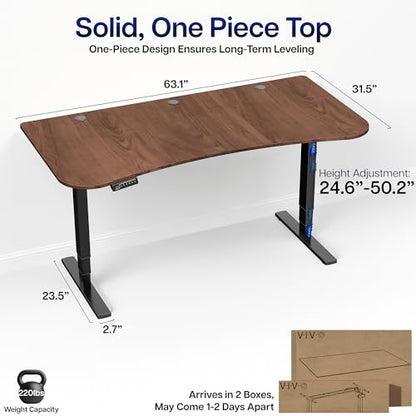 VIVO Electric 63 x 32 in Standing Desk, Touch Screen Adjustment, 220 lb Frame Support, 2E Series, Dark Walnut Top Black Frame, DESK-KIT-2EBD