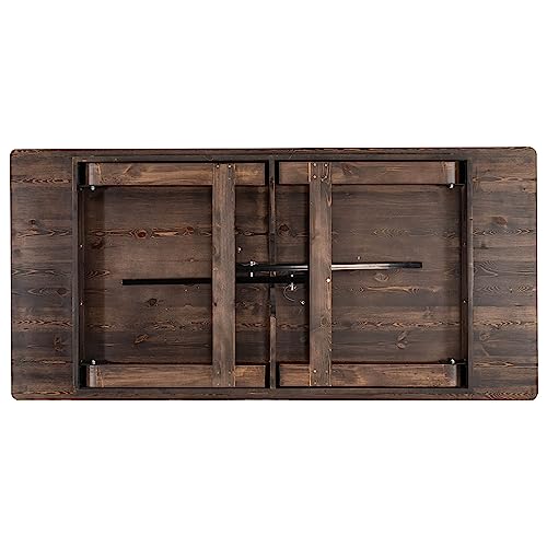 HERCULES 7' x 40" Rectangular Antique Rustic Solid Pine Folding Farm Table, Mahogany