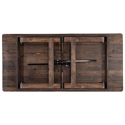 HERCULES 7' x 40" Rectangular Antique Rustic Solid Pine Folding Farm Table, Mahogany