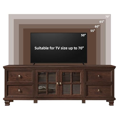 Farmhouse TV Stands for Living Room, Brown Entertainment Center with Storage, Wood TV Console with 4 Drawers, Rustic TV Cabinet for 65 inch TV, Walnut