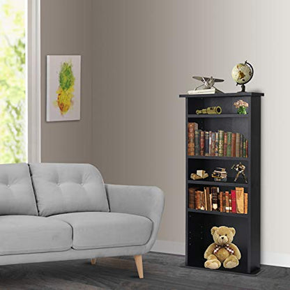 5 Tier DVD cd Storage DVD Shelf Adjustable Bookshelf Bookcase Media Storage Organizer Cabinet for CDs, Books, Video Games, Arts