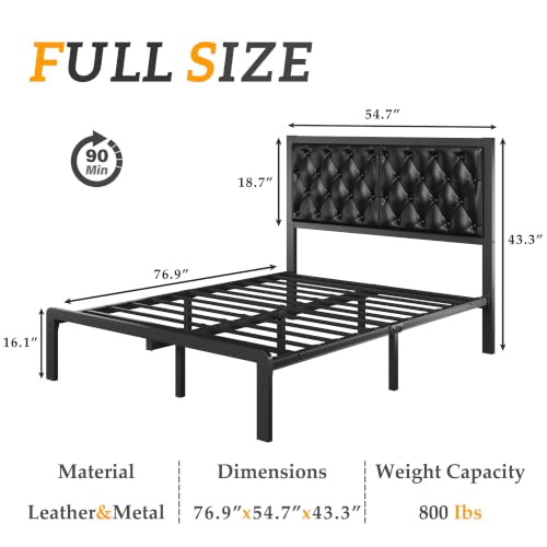 Full Bed Frame with Upholstered Button Tufted Headboard, view 3