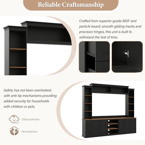 4-in-1 Entertainment Center with Bookshelf for TVs up to 70", Black, view 4