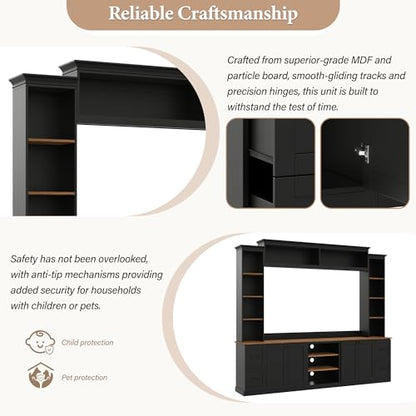 4-in-1 Entertainment Center with Bookshelf for TVs up to 70", Black, view 4