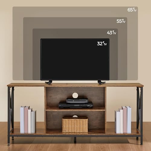Yaheetech TV Stand for TVs up to 65 Inches, Console Table with Shelves, Farmhouse Media Entertainment Center for Living Room, Rustic Brown