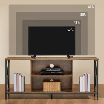 Yaheetech TV Stand for TVs up to 65 Inches, Console Table with Shelves, Farmhouse Media Entertainment Center for Living Room, Rustic Brown