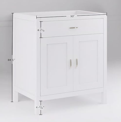 White 30" Width Freestanding Bath Vanity Tip-Out Drawer Sink Base Cabinet Without Top (White Newport, 30" Wx21 Dx34.5 H)