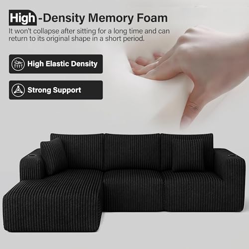 Modular Sectional Sofa, 108" Cloud Boneless Couch with Deep Seat, Cup Holder, Memory Foam, Corduroy L Shaped Couch Convertible Sofa Bed for Living Room Bedroom, No Assembly Required