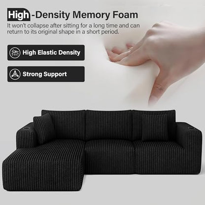 Modular Sectional Sofa, 108" Cloud Boneless Couch with Deep Seat, Cup Holder, Memory Foam, Corduroy L Shaped Couch Convertible Sofa Bed for Living Room Bedroom, No Assembly Required