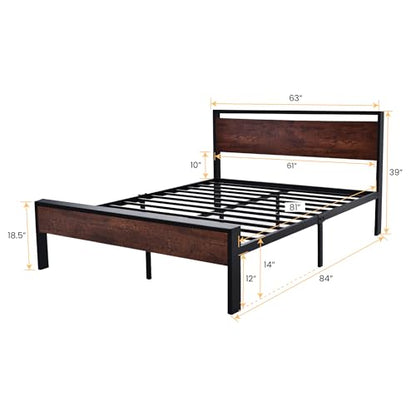 14 Inch Queen Size Metal Platform Bed Frame with Wooden Headboard and Footboard, view 3