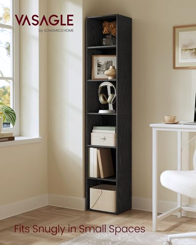 VASAGLE CUSTOS Collection - Bookshelf, 6-Tier Bookcase, Book Shelf, Open Storage Shelf, 9.4 x 11.9 x 63.3 Inches, for Living Room, Home Office, Dinning Room, Ebony Black ULBC411B01