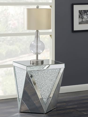 Coaster Home Furnishings - Amore - Square Mirrored Acrylic Crystal End Table with Diamond-Shaped Design, Glittery Material and Mirrored Frame - Living Room - 19-Inch - Silver - 722507