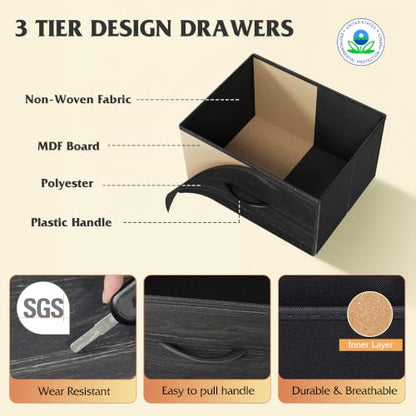 Dresser TV Stand for 75 Inches TV, 9 Fabric Drawers, Black Wood Grain, view 7