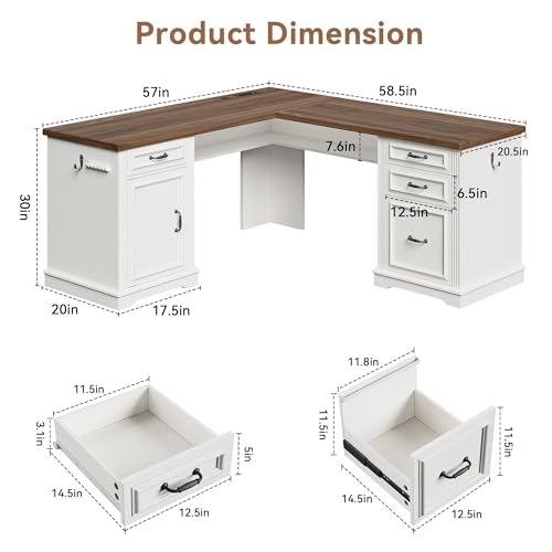 Farmhouse L Shaped Executive Desk with 4 Drawers, view 3
