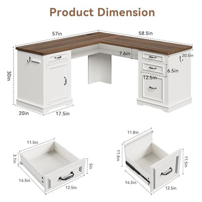Farmhouse L Shaped Executive Desk with 4 Drawers, view 3