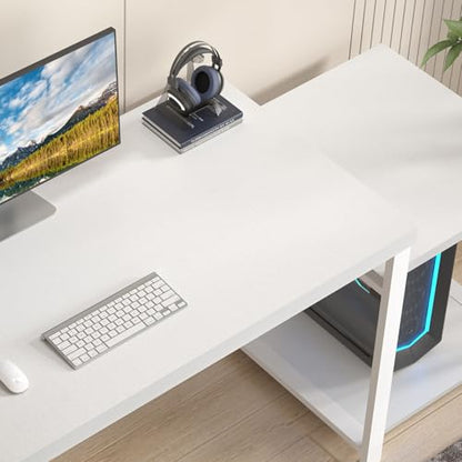 Large White Computer Desk, Home Office Desk with Printer Space & PC Tower Stand, view 5