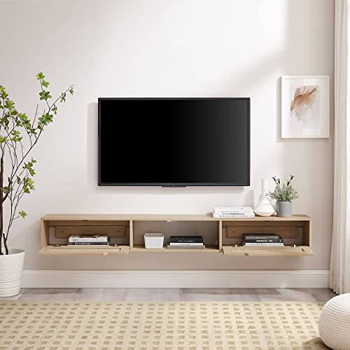 Destin Modern Rattan Flip-Down-Door Wall-Mounted Floating TV Stand for TVs, view 7