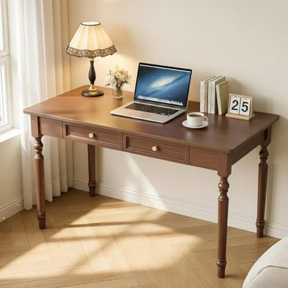 47" French Country Desk, Walnut Writing Desks with Drawers, view 2