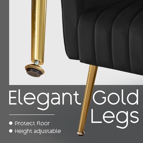 Accent Chair,Wingback Armchair for Living Room, HighBack Reading Chair with Golden Metal Legs Lumbar Pillow,Upholstered Single Sofa for Bedroom, Apartment, Small Spaces Velvet Black