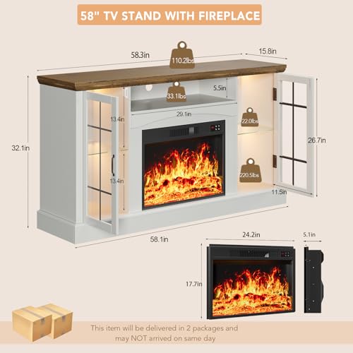 2-in-1 Multifunctional Fireplace TV Stand with 23" Removable Electric Fireplace, view 3