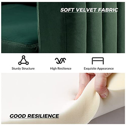 Velvet Accent Club Chair, Modern Velvet Armchair Upholstered Accent Club Sofa Chair with Gold Metal Legs Mid-Century Barrel Leisure Comfy Reading Armchair, Green