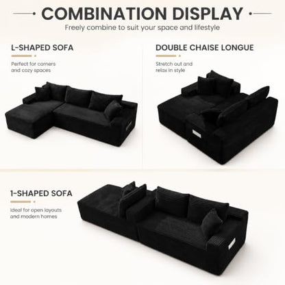 96" Cloud Boneless Sectional Couches with Chaise for Living Room