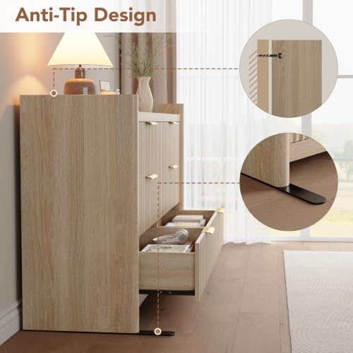 6 Drawer Dresser for Bedroom, Fluted Dressers with Rounded Edge & Raised Lip Top, view 6