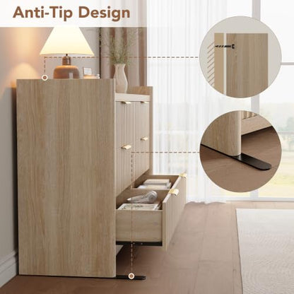 6 Drawer Dresser for Bedroom, Fluted Dressers with Rounded Edge & Raised Lip Top, view 6