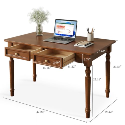 47" French Country Desk, Walnut Writing Desks with Drawers, view 3