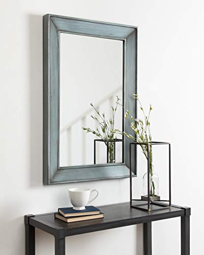 Yuda Wooden Rectangle Framed Wall Mirror, 23.5x35, Blue