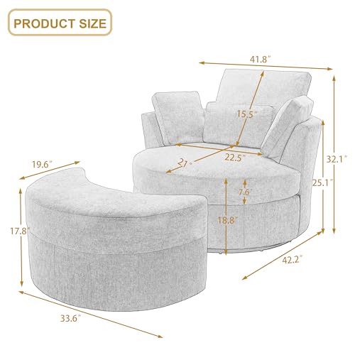 Swivel Barrel Accent Chair with Half Moon Storage Ottoman, view 3