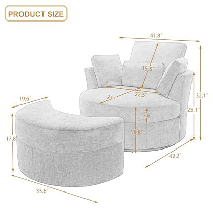 Swivel Barrel Accent Chair with Half Moon Storage Ottoman, view 3
