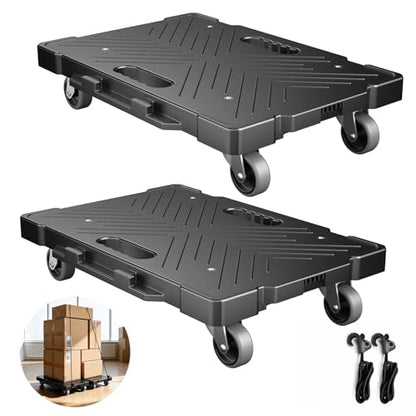 2 Pack Furniture Dolly, 16.9"x11.7" Heavy Duty Moving Dolly with 4 Wheels, Non-Slip Textured Surface for Moving Boxes Appliances, Max Load 500 lbs, Black