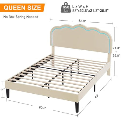 Queen Size Bed Frame, Beige, view 4