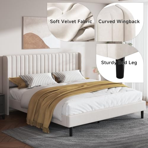 Queen Bed Frame with Vertical Channel Tufted Headboard & Wingback, view 5