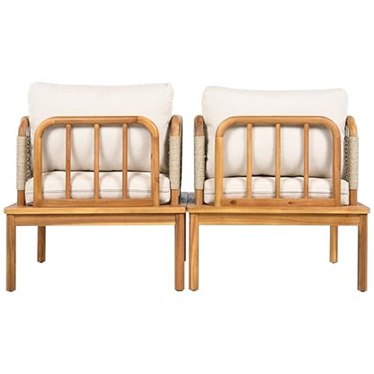 Coby Acacia Wood Patio Accent Chair Set of 2, Acacia Wood Outdoor Club Chair with Cushion, Patio Furniture Set, Teak+Beige