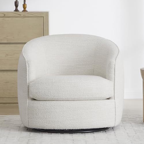 CHITA Barrel Swivel Accent Chair, FSC Wood Frame, Fully Assembled, Cream | Modern Armchair with FSC Certified Wood Frame, Living Room Chair for bedroom & office, 31.5"Dx32.3"Wx28.7"H, 350 Lbs Capacity