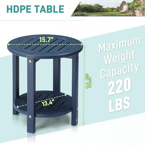 Outdoor Side Table, 2-Tier HDPE Adirondack Small End Tables Weather Resistant Patio Furniture for Backyard Poolside Porch Balcony