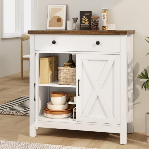 Buffet Cabinet, Small Coffee Bar Cabinet with Drawer, White, view 4
