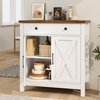 Buffet Cabinet, Small Coffee Bar Cabinet with Drawer, White, view 4