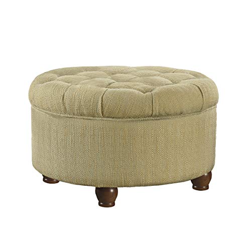 25" Button Tufted Round Storage Ottoman - Tan & Cream Tweed