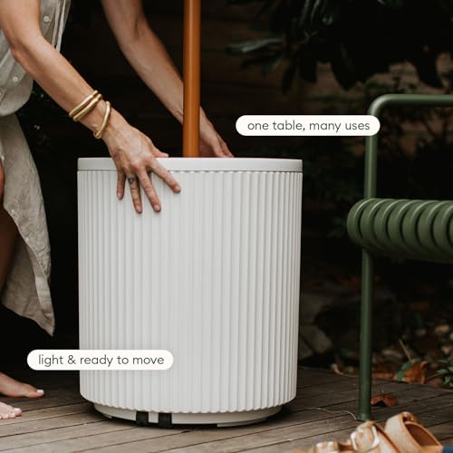 Umbrella Side Table - Outdoor Patio Table with Umbrella Hole for Porch/Patio | Durable Plastic-Stone Composite Material & Easy Assembly | Modern Coffee, Picnic or Poolside Table