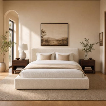 Queen Upholstered Platform Boneless Cloud Bed Frame with Headboard, Beige, view 2