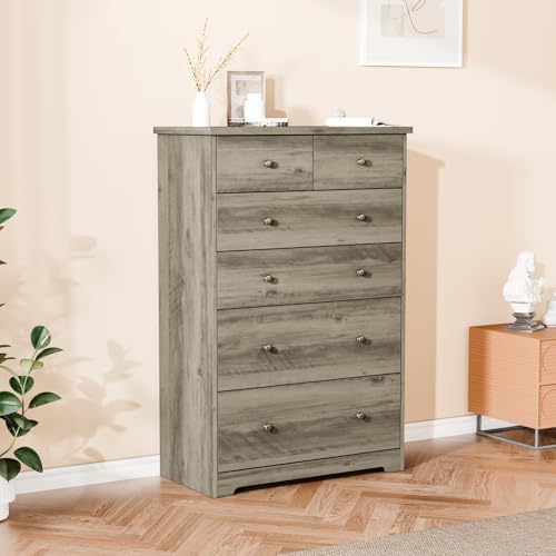 Tall Dresser, Rustic Grey Dresser 6 Drawer Chest of Drawers, view 2