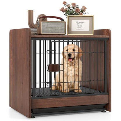 Dog Crate End Table, Wooden Dog Kennel Furniture with Removable Pull-Out Tray, view 2