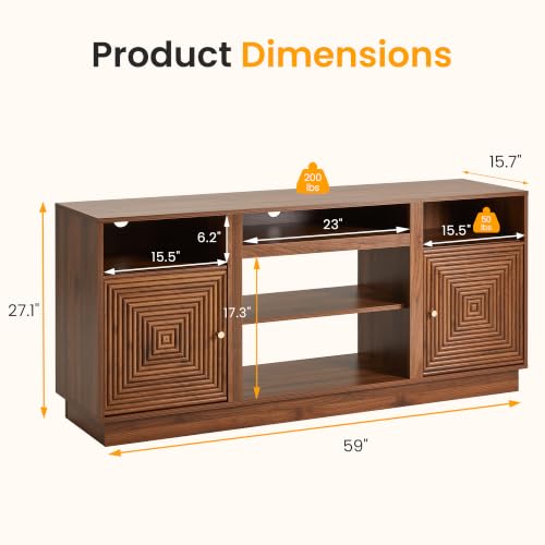 Tall TV Stand for TVs Up to 65", Mid-Century Modern, Walnut, view 3