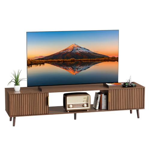 70" Mid Century Fluted TV Stand for Living Room - up to 80 Inch TVs, Walnut, view 2